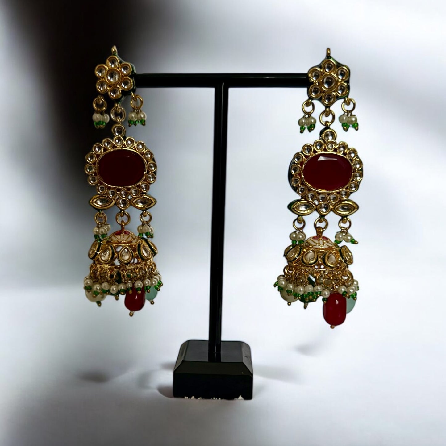 Navratna Inspired Polki Choker Set with Colorful Stones & Jhumka Earrings – Antique Gold Bridal Jewelry
