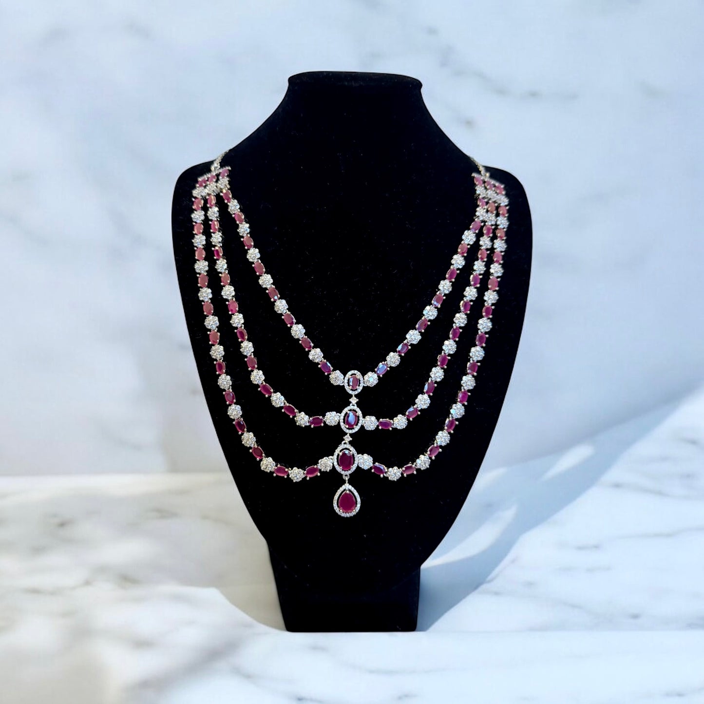Layered Rani Pink Gemstone Pendant Necklace Set