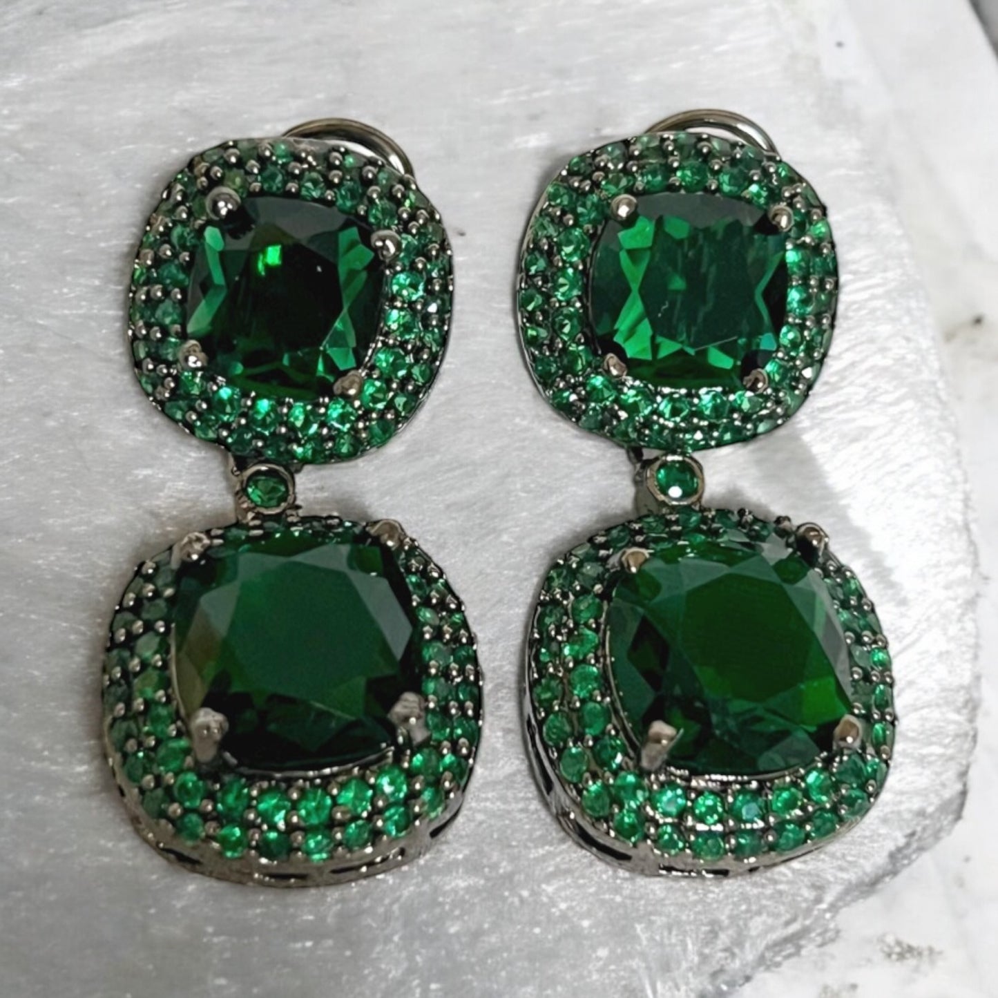 Green Encrusted Drop Earrings - Elegant and Stylish