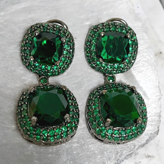 Green Encrusted Drop Earrings - Elegant and Stylish