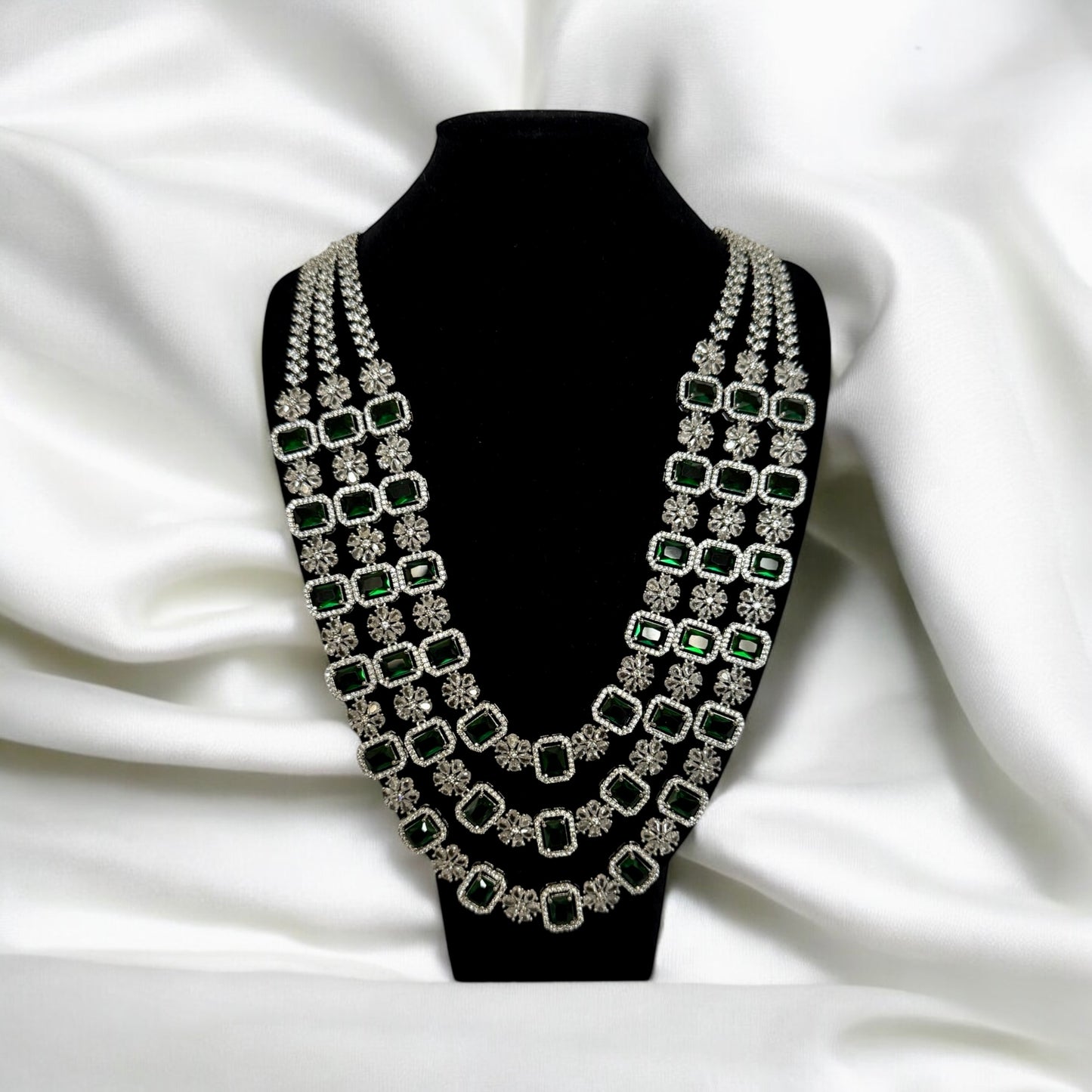 Triple Layer Emerald Green Crystal Necklace Set with Matching Earrings – Bridal & Luxe Party Jewelry