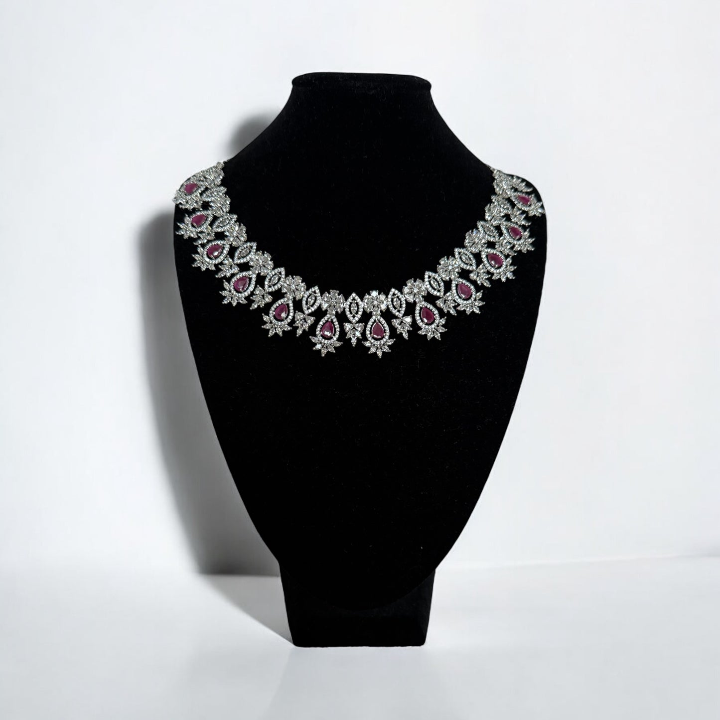 Luxury Ruby Stone Necklace and Earrings Set | Bridal Jewelry | Statement Set