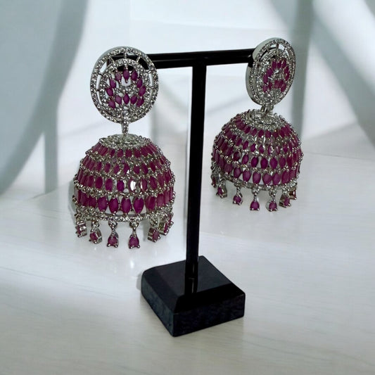 Rani Pink American Diamond Drop Earrings