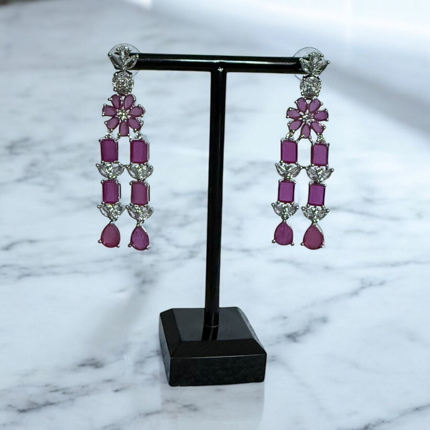 Double Layer Ruby Statement Necklace Set with Matching Earrings - Bridal & Occasion Jewelry