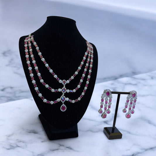 Layered Rani Pink Gemstone Pendant Necklace Set