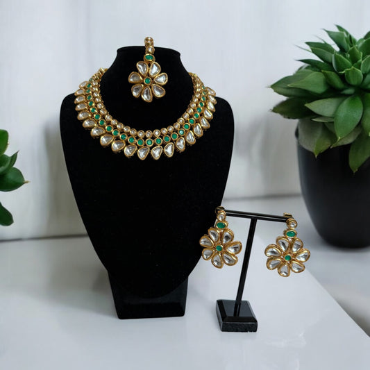 Green and Gold Kundan Traditional Choker Set