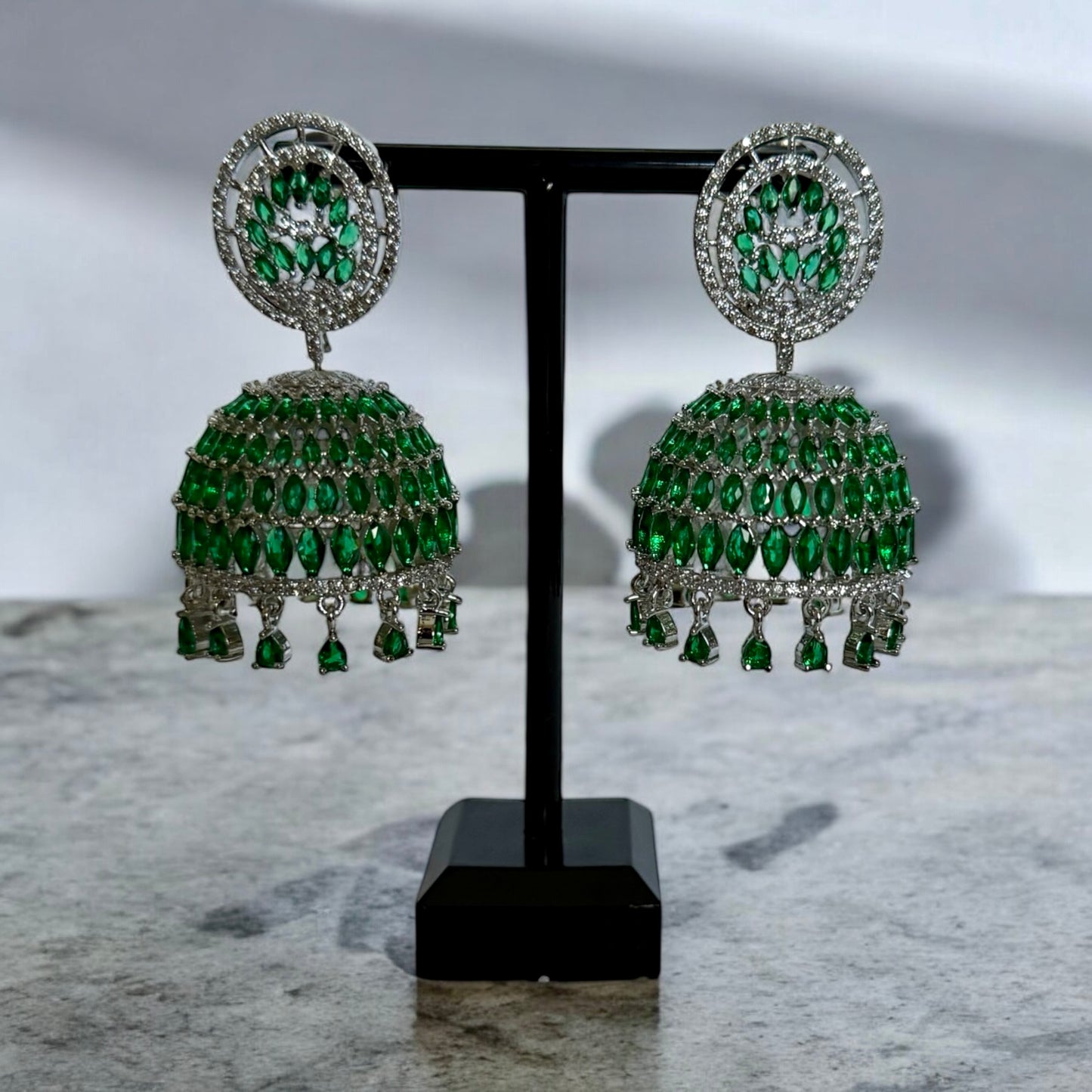 Green American Diamond Drop Earrings