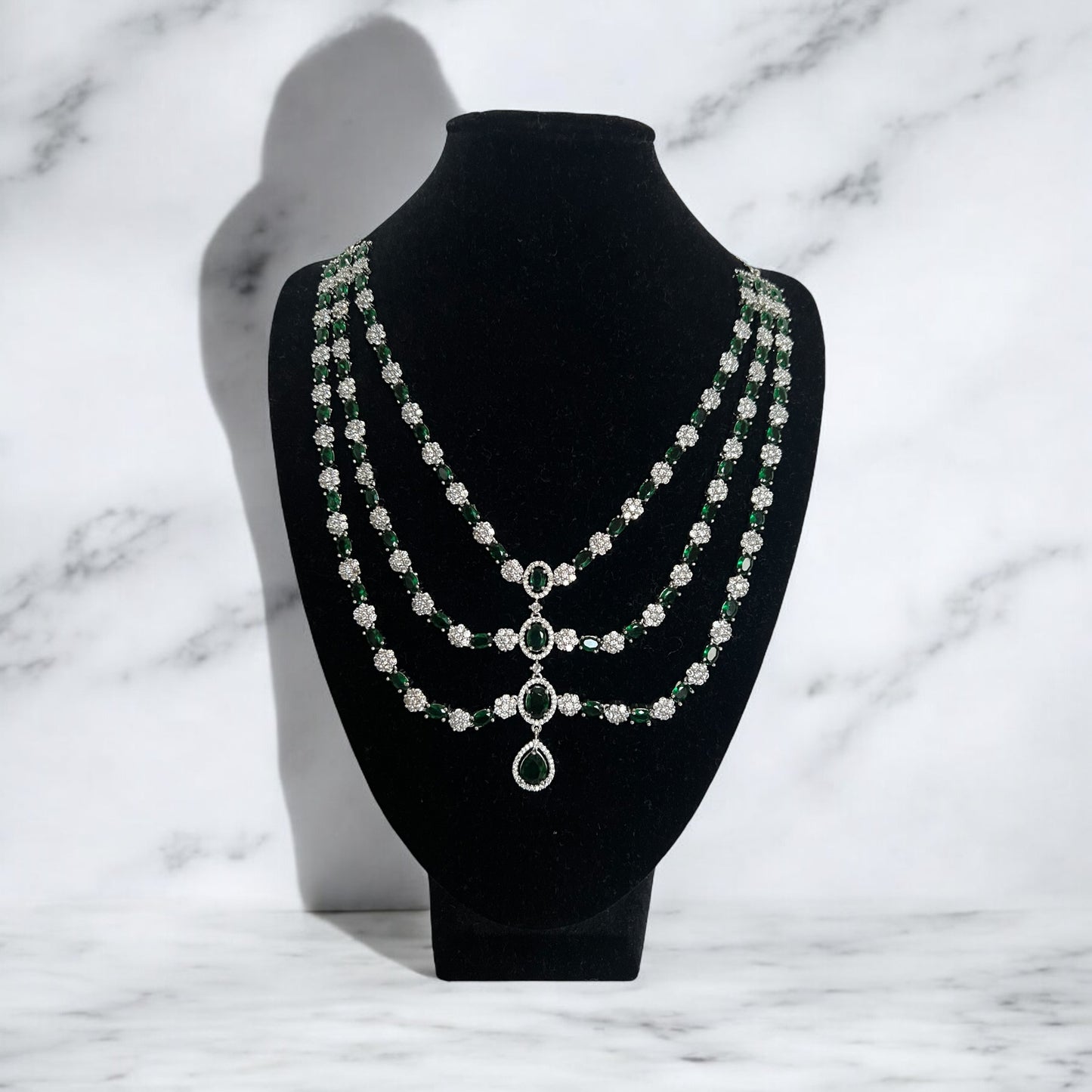 Layered Emerald Gemstone Pendant Necklace Set for Women