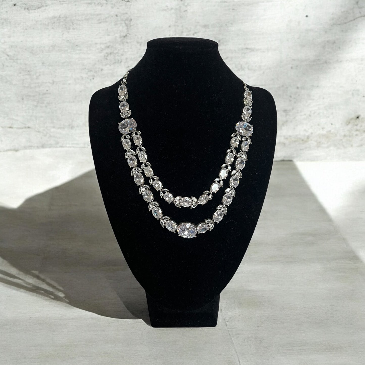 Double Layer Floral Clear AD Crystal Necklace Set