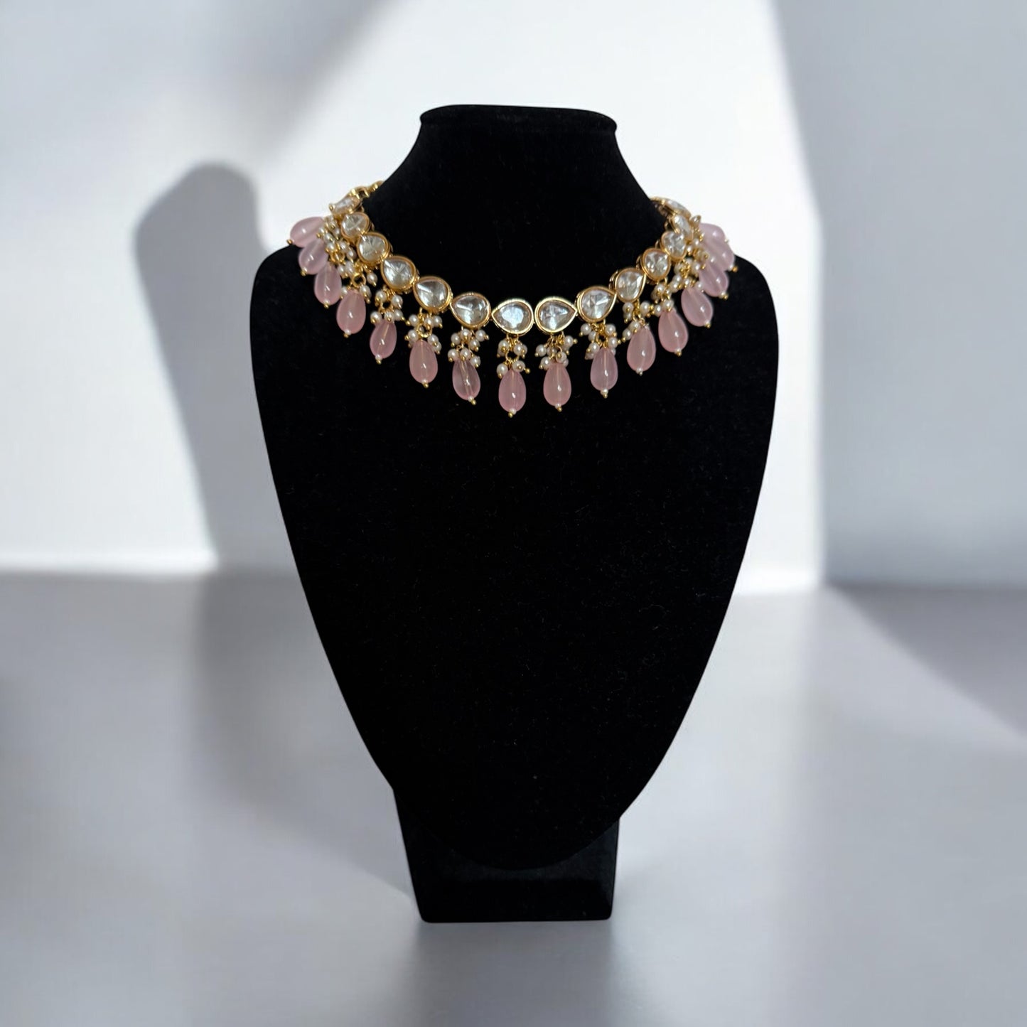 Pink Beaded Kundan Choker Set