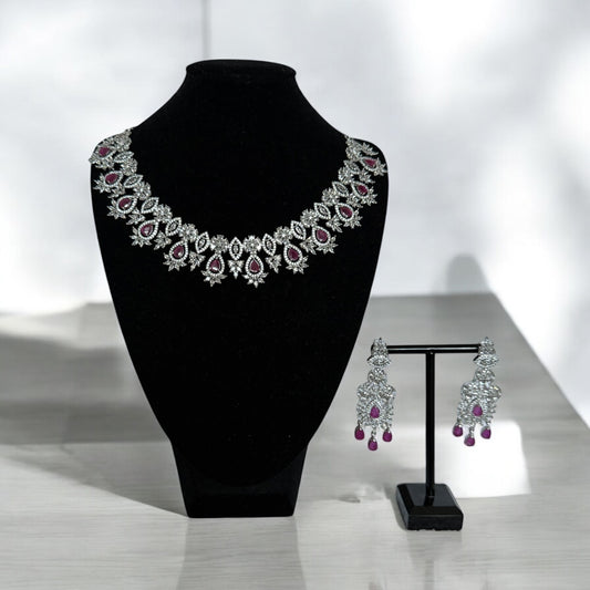 Luxury Ruby Stone Necklace and Earrings Set | Bridal Jewelry | Statement Set