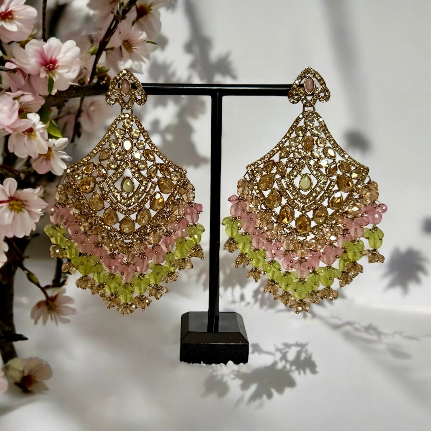 Pastel Beaded Kundan Choker Set in Pink & Green – Bridal Jewelry with Earrings & Maang Tikka