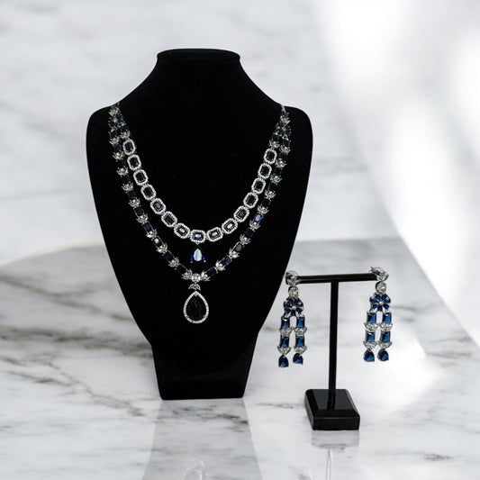 Blue Double Layered Gemstone Necklace Set