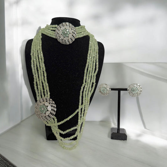 Mint Green, Sea Green Beaded, AD Necklace Set with choker