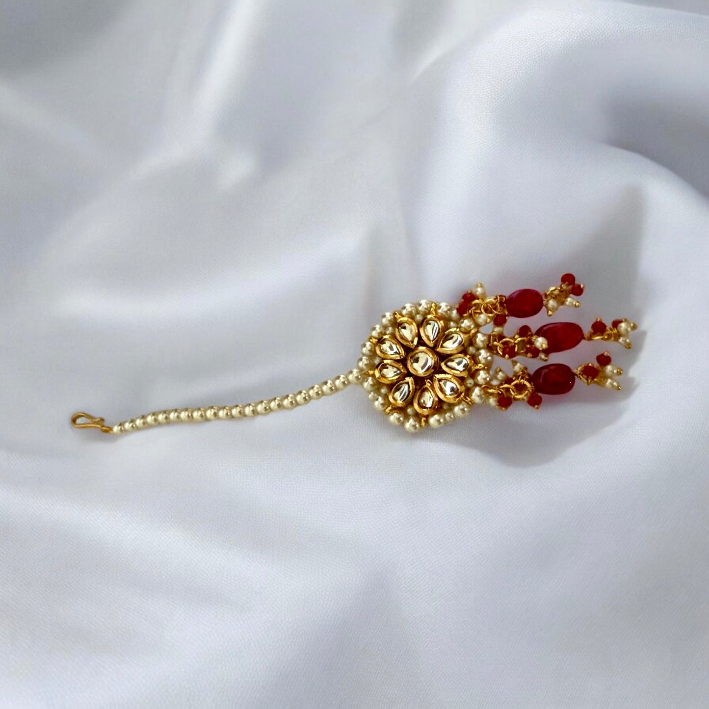 Bridal Red and Gold Beaded Necklace Set with Matching Tikka