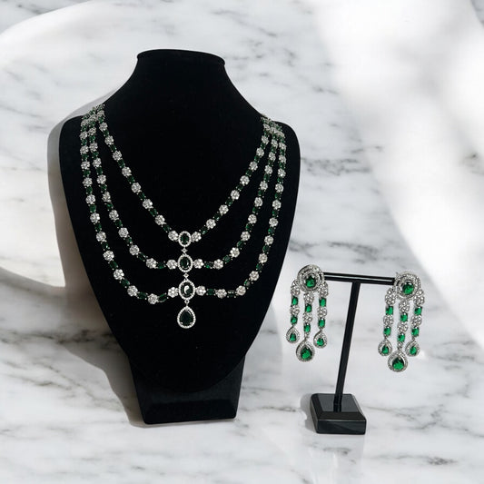 Layered Emerald Gemstone Pendant Necklace Set for Women