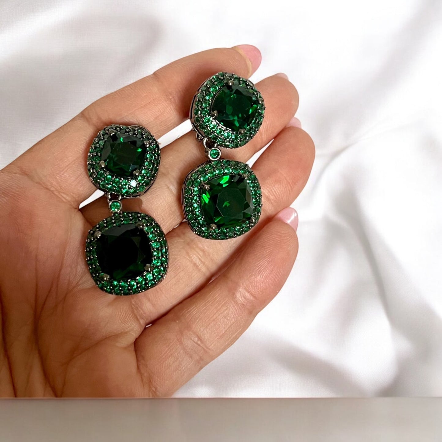 Green Encrusted Drop Earrings - Elegant and Stylish