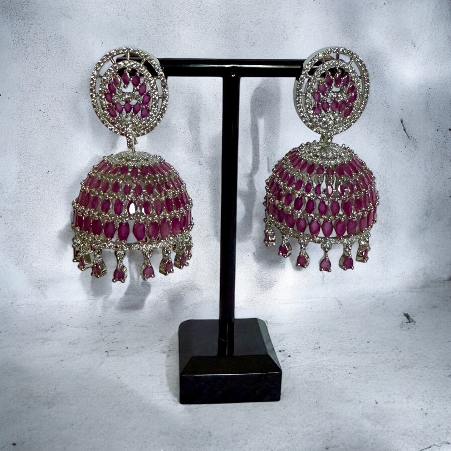 Rani Pink American Diamond Drop Earrings