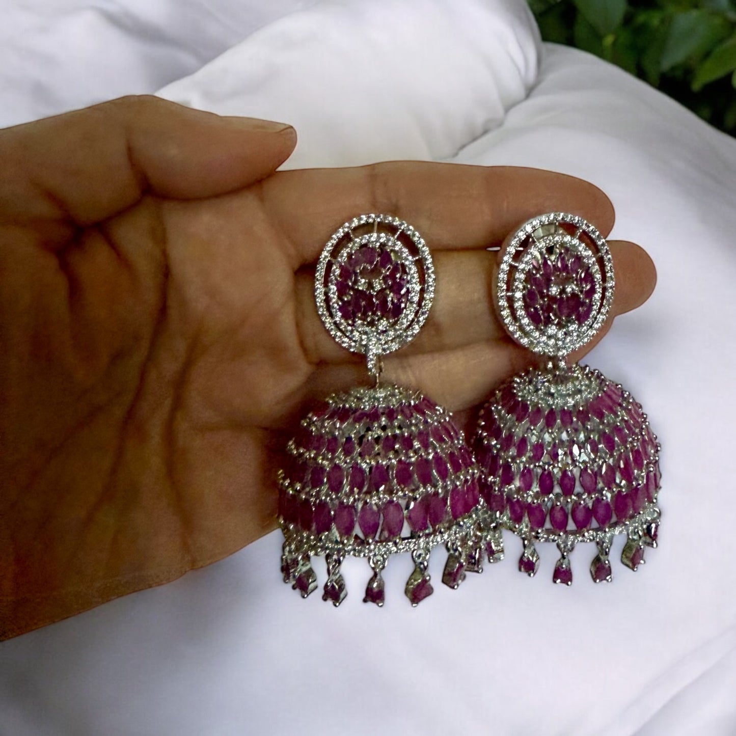 Rani Pink American Diamond Drop Earrings