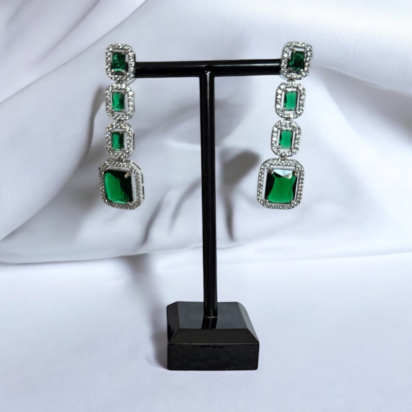 Emerald Green Square Stone Necklace Set with Matching Drop Earrings – Evening & Party Jewelry