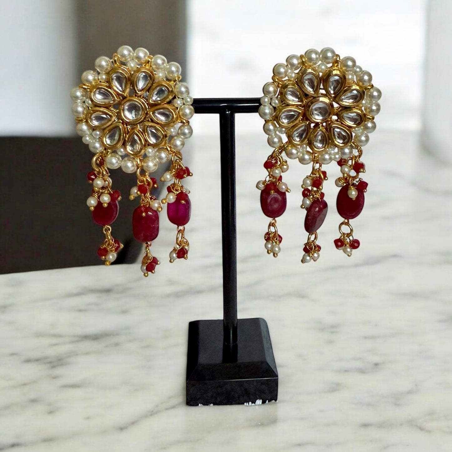 Bridal Red and Gold Beaded Necklace Set with Matching Tikka