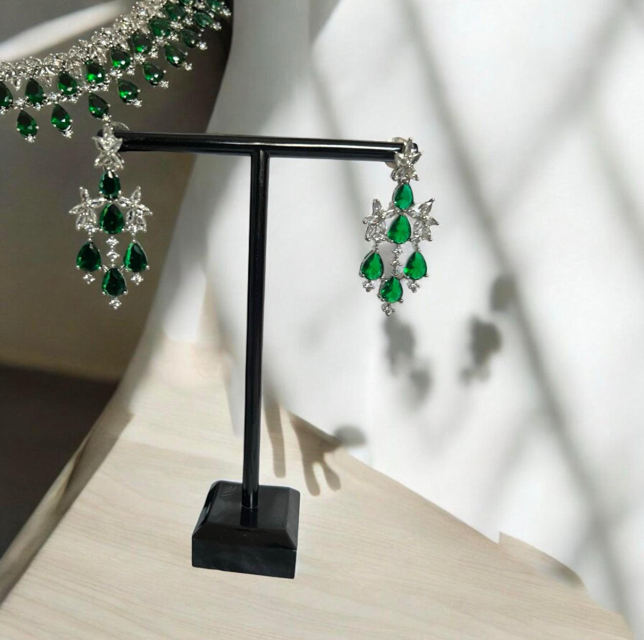 Emerald Green with American Diamond Marquise shape Necklace Set