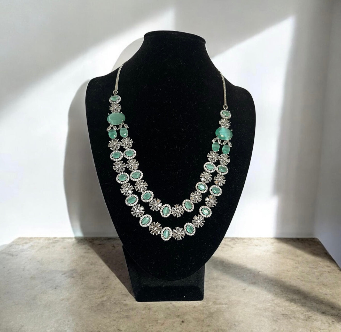 Sea Green Floral Cubic Zirconia Necklace Set