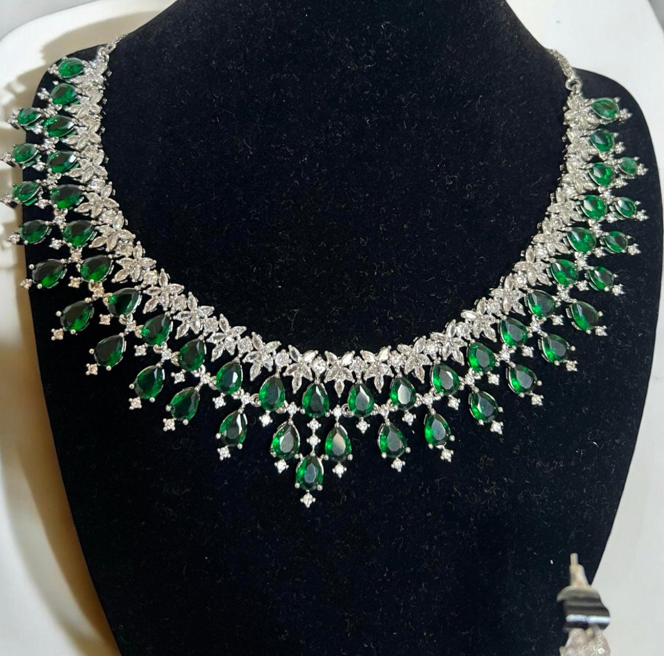 Emerald Green with American Diamond Marquise shape Necklace Set