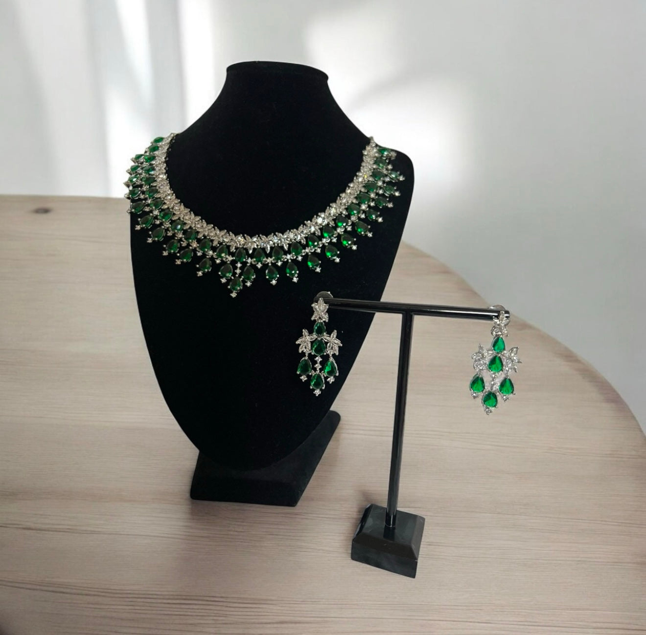 Emerald Green with American Diamond Marquise shape Necklace Set