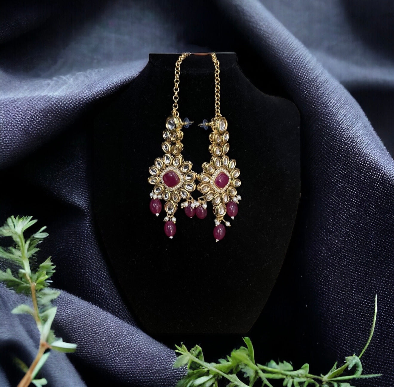 Bridal Red Kundan and Gold Necklace Set with Tikka