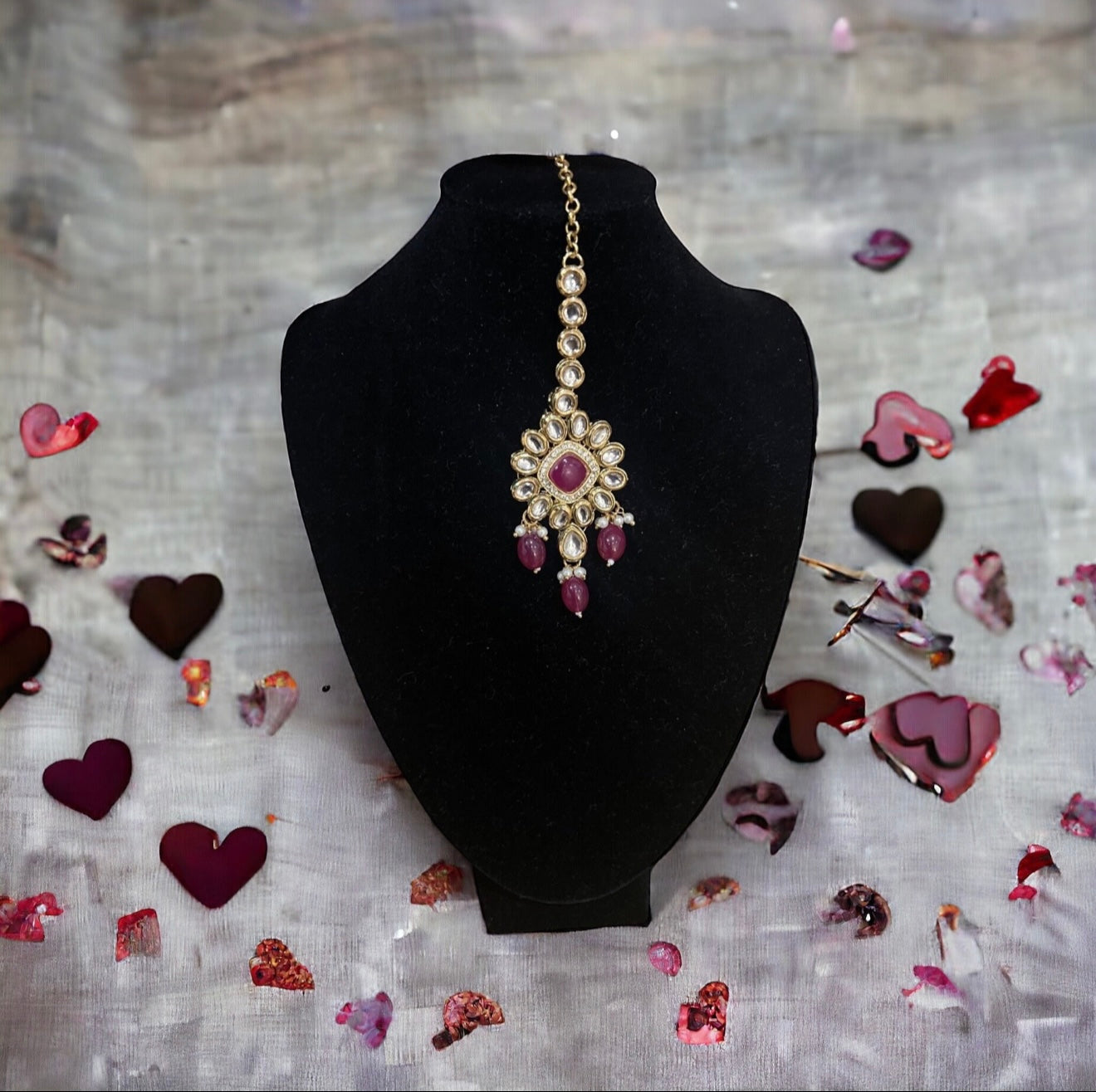 Bridal Red Kundan and Gold Necklace Set with Tikka