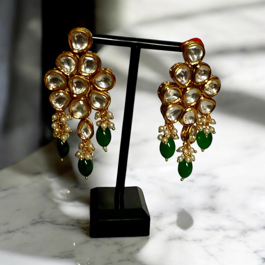 Green Kundan Jewellery Set with Choker Necklace and Drop Earrings