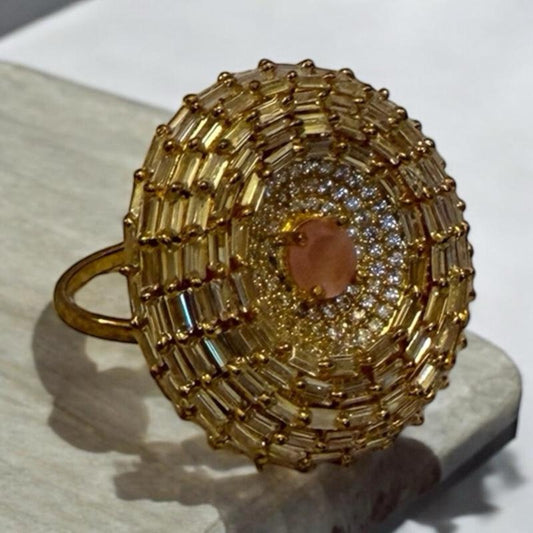 Antic Gold and Pastel Pink Gemstone Ring