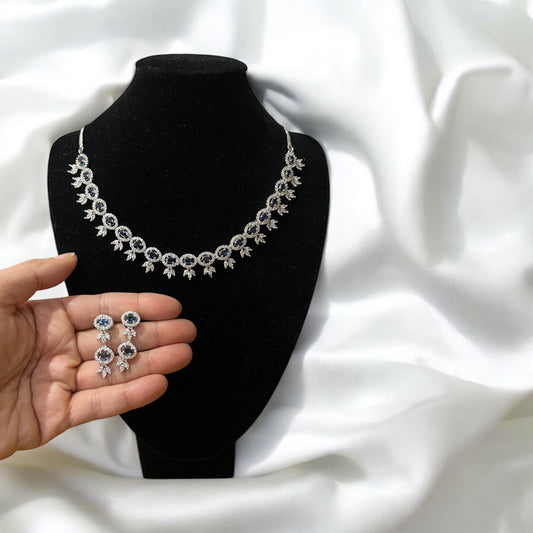 Sapphire Gemstone Necklace Set with American Diamonds - Elegant All-Occasion Jewellery