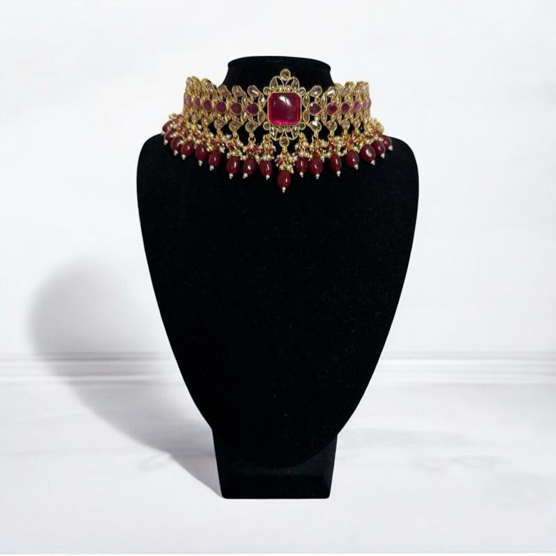Royal Ruby Kundan Choker Set - Fushsia & Gold Bridal Jewelry