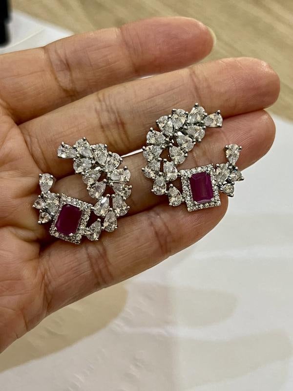 Ruby Pink, Barbie Pink, Dark Pink Gemstone Stud Earrings, Wedding jewelry, Asain Jewelry, Indian Jewelry