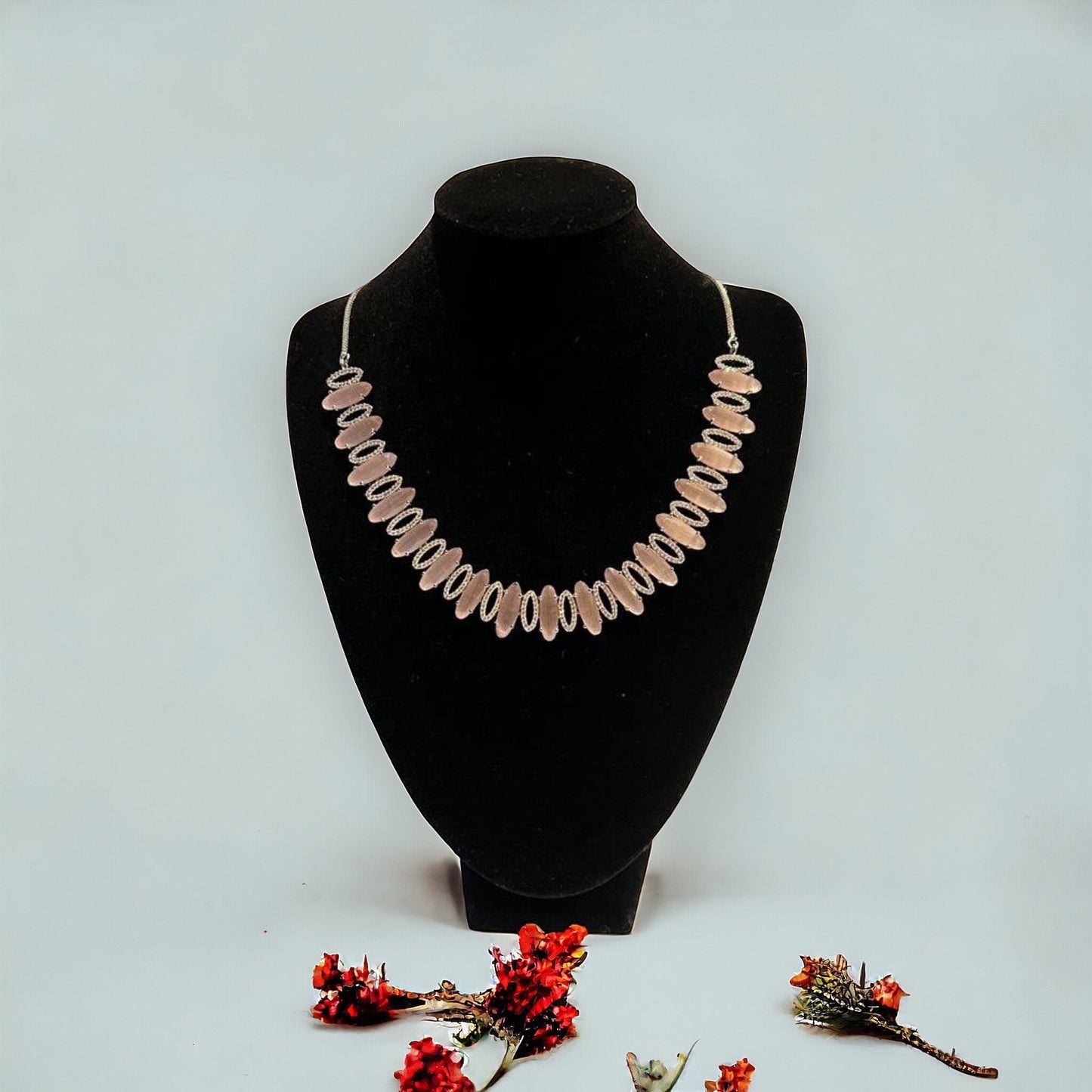Pink Gemstone American Diamond Necklace Set