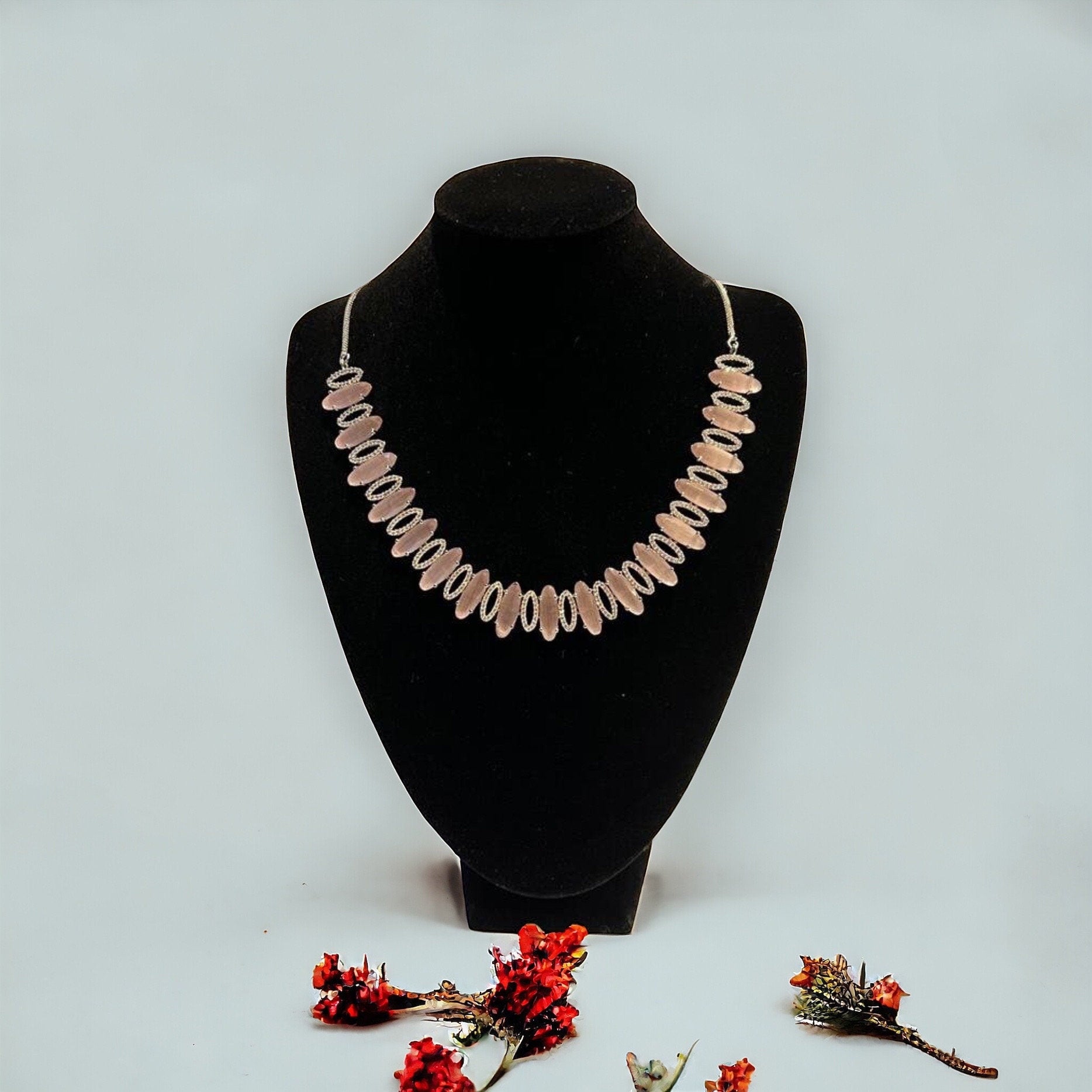 Pink Gemstone American Diamond Necklace Set