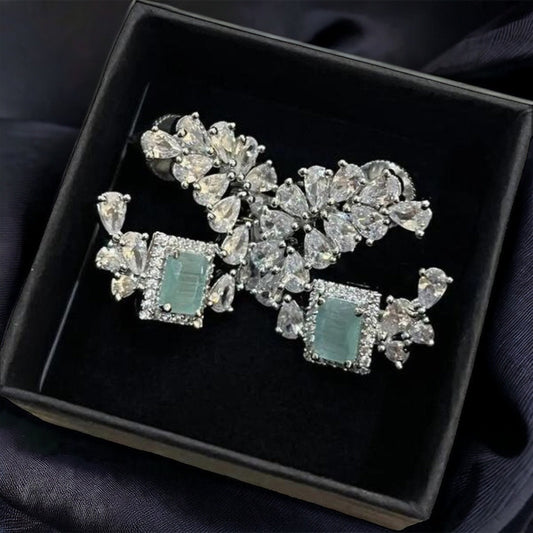 Green, Sea Green, Pastel Green Crystal Stud Earrings, American Diamond jewellery/ Asian Jewellery/ Green Earrings/ Bridal