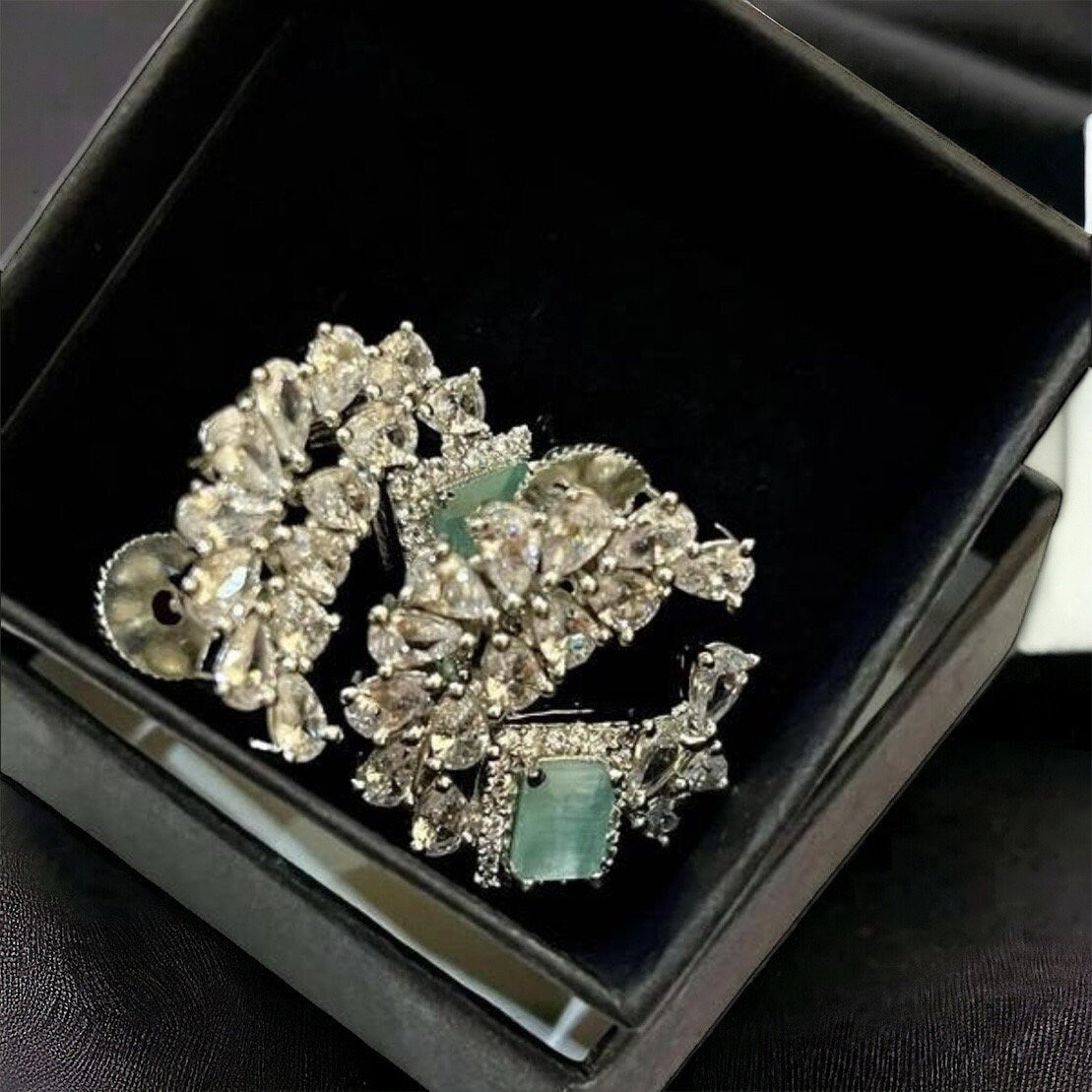 Green, Sea Green, Pastel Green Crystal Stud Earrings, American Diamond jewellery/ Asian Jewellery/ Green Earrings/ Bridal