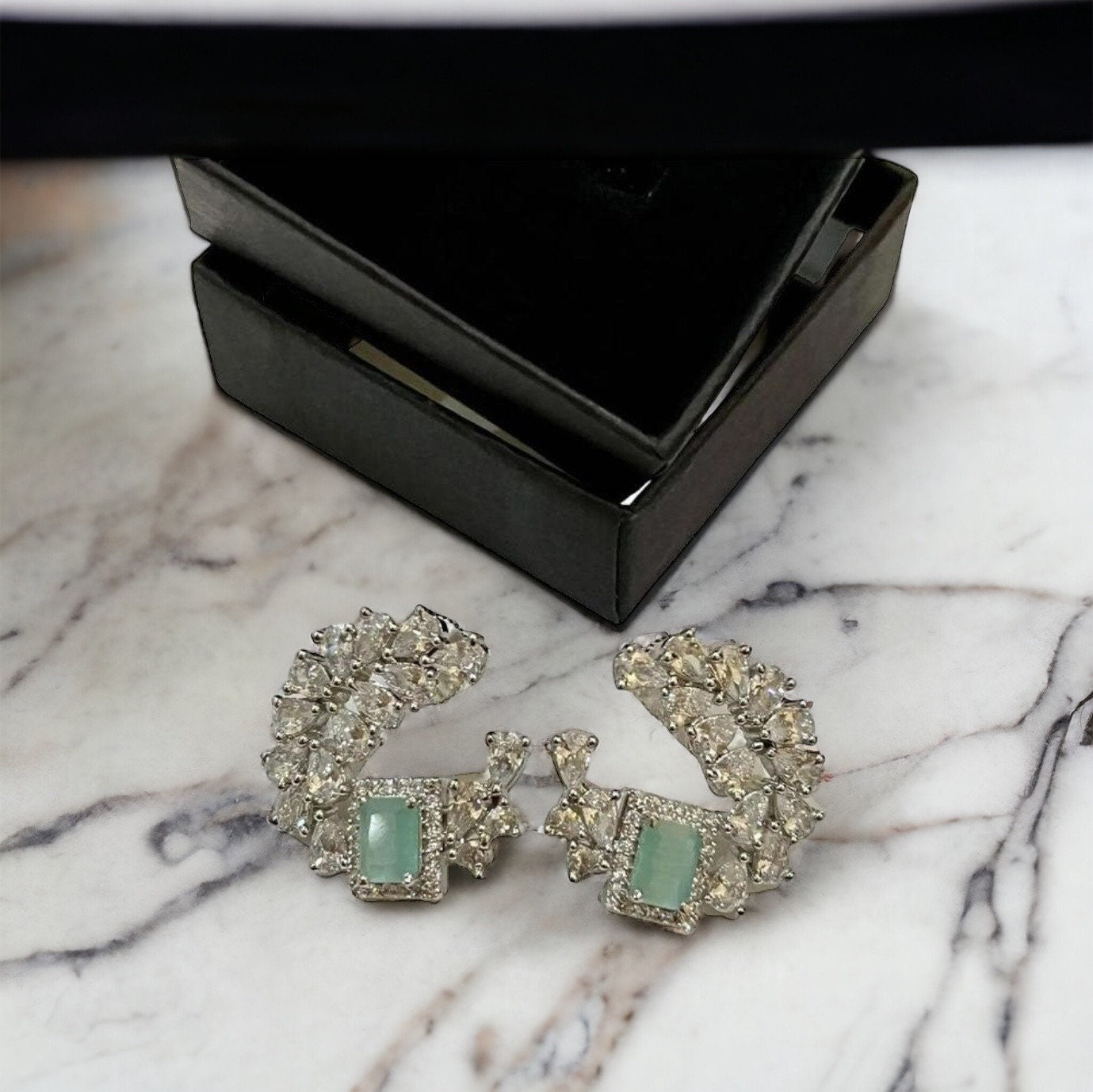 Green, Sea Green, Pastel Green Crystal Stud Earrings, American Diamond jewellery/ Asian Jewellery/ Green Earrings/ Bridal