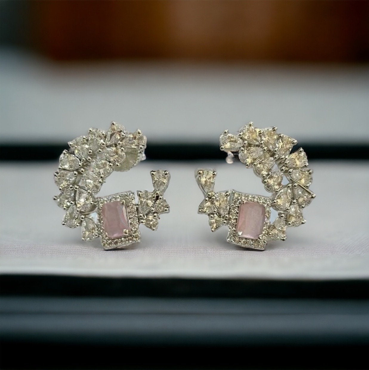 Pink, Pastel Pink, Barbie Pink Crystal Stud Earrings, Wedding jewelry, Indian Jewelry