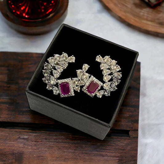 Ruby Pink, Barbie Pink, Dark Pink Gemstone Stud Earrings, Wedding jewelry, Asain Jewelry, Indian Jewelry