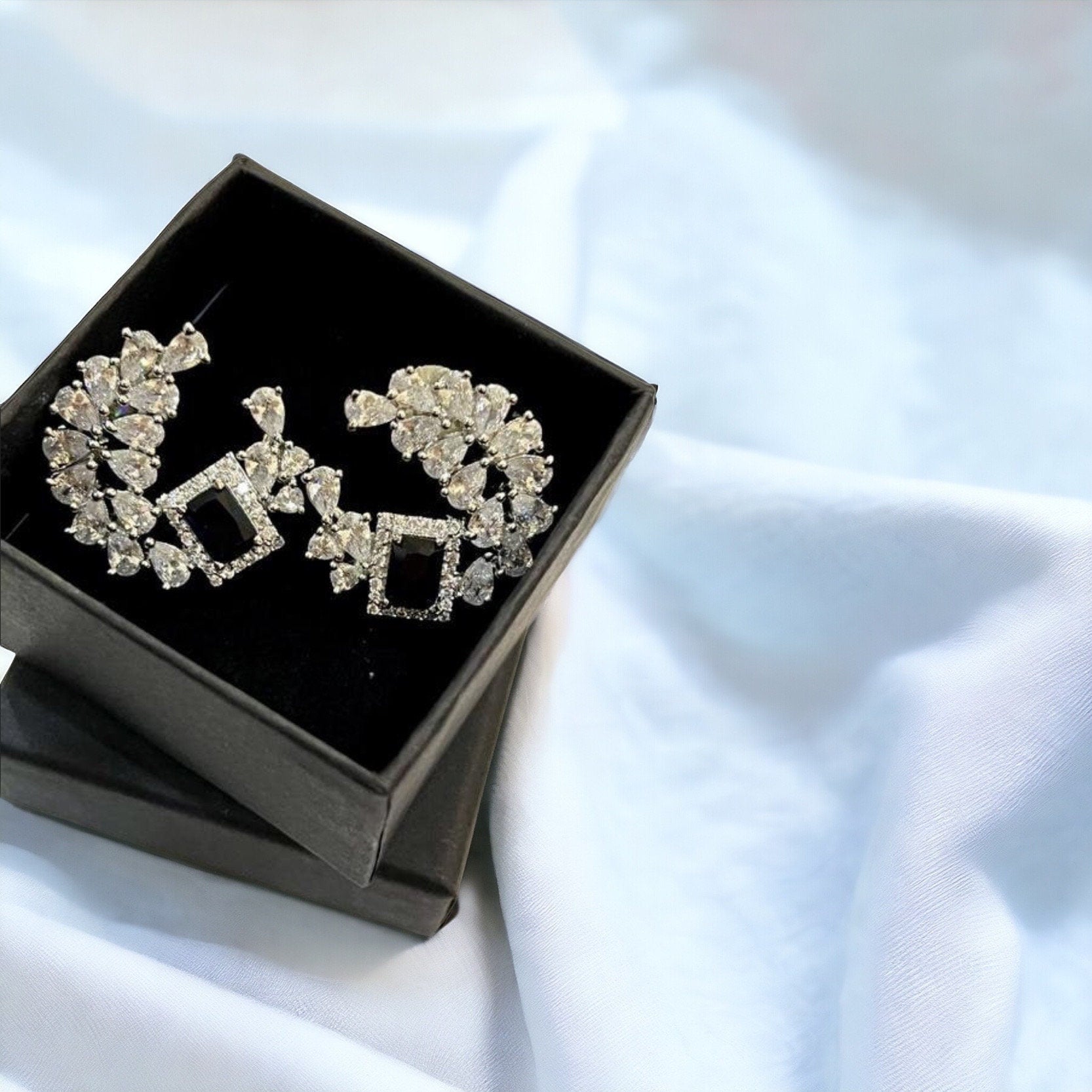 Blue Navy Gemstone, American Diamond Stud Earrings, Indian jewelry, Traditional jewelry, wedding jewelry