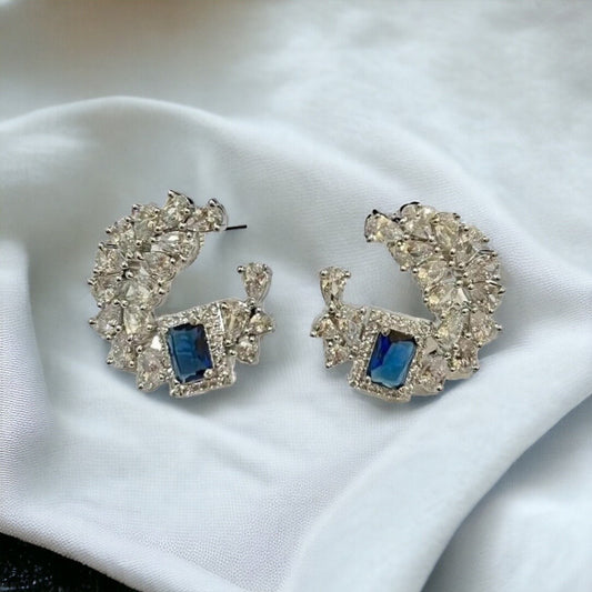 Blue Navy Gemstone, American Diamond Stud Earrings, Indian jewelry, Traditional jewelry, wedding jewelry
