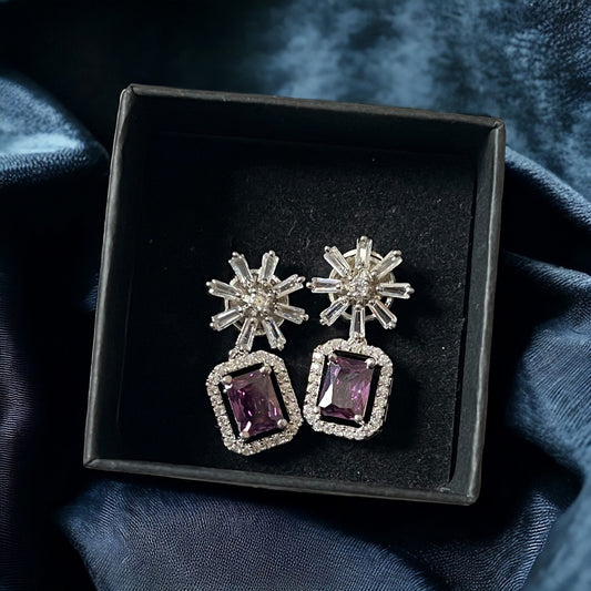 Purple Crystal Star Studded Drop Earrings