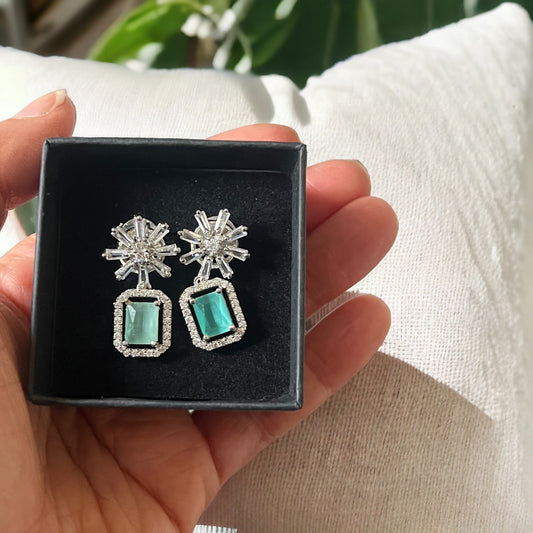 Mint Green Crystal Star Studded Drop Earrings Indian, Asian, Bollywood Jewelry