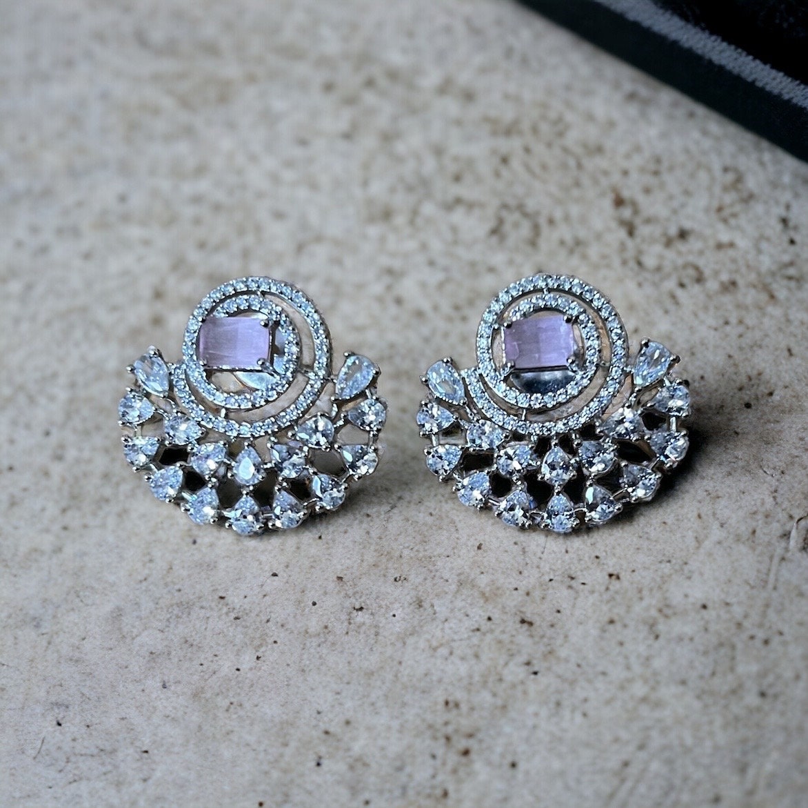 Pink Half Moon Drop Earrings Indian, Asian, Bollywood Jewelry