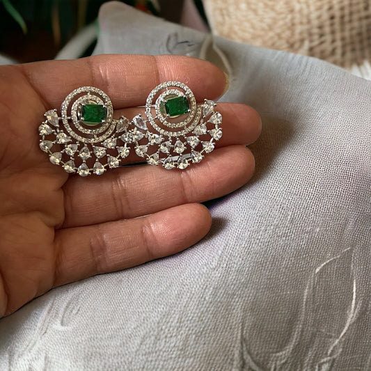 Green Half Moon Drop Earrings Indian, Asian, Bollywood Jewelry