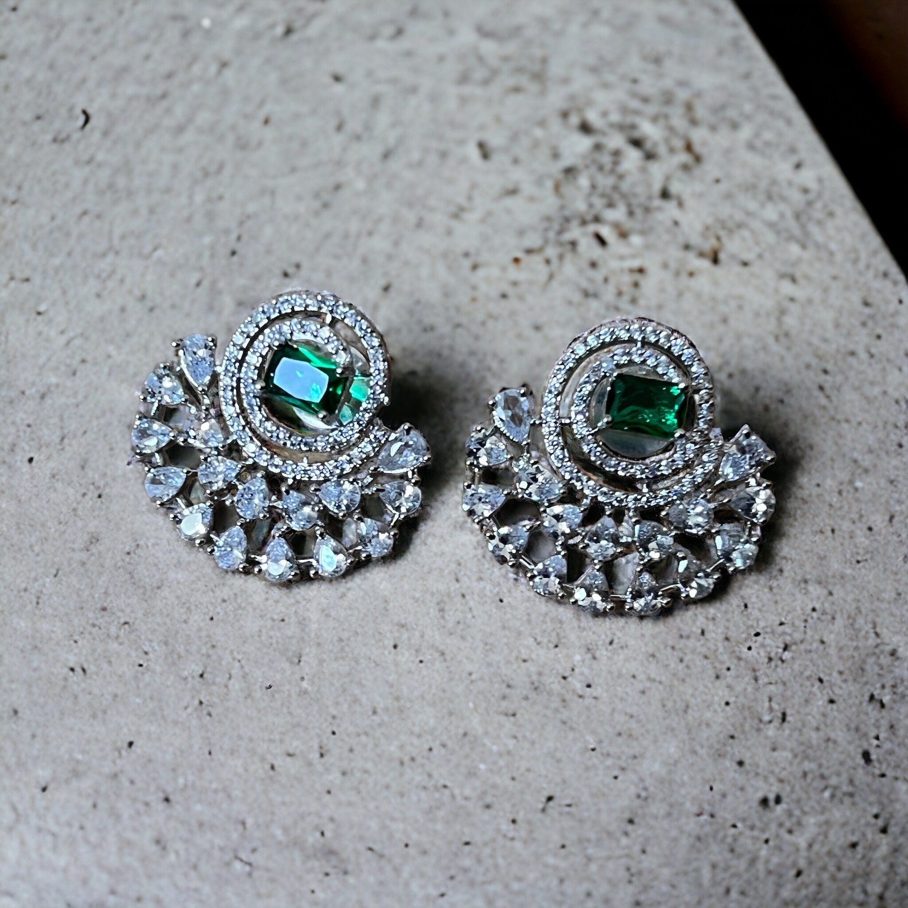 Green Half Moon Drop Earrings Indian, Asian, Bollywood Jewelry